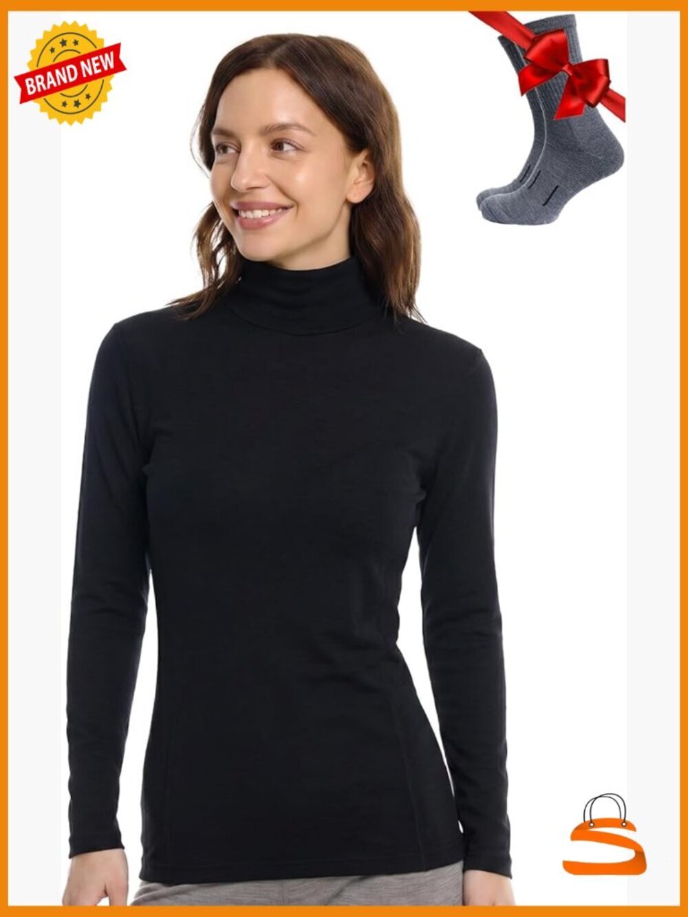 Merino Wool Turtleneck Base Layer – Midweight Thermal Top for Hiking & Skiing